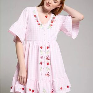 Box Lunch Strawberry Shortcake Pink Gingham smock Dress